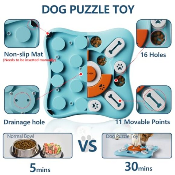 Interactive Dog Puzzle Toy Slow Feeder Mental Stimulation IQ Training Squeak - Picture 5 of 7